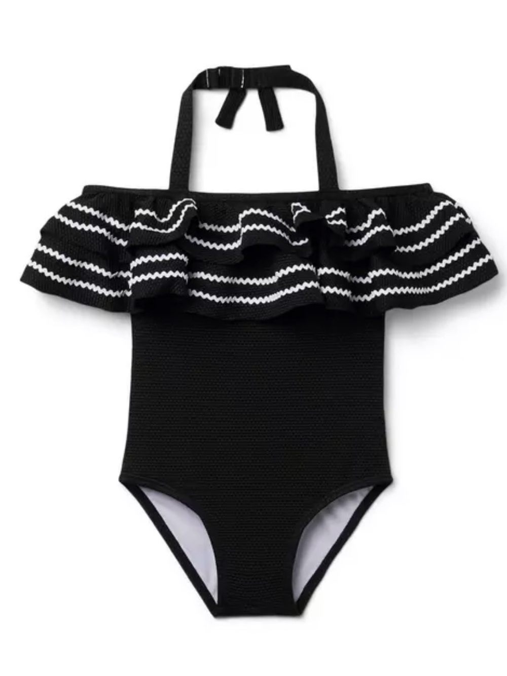 Janie and Jack Black Ruffled One-Piece Swim Suit with White Trim